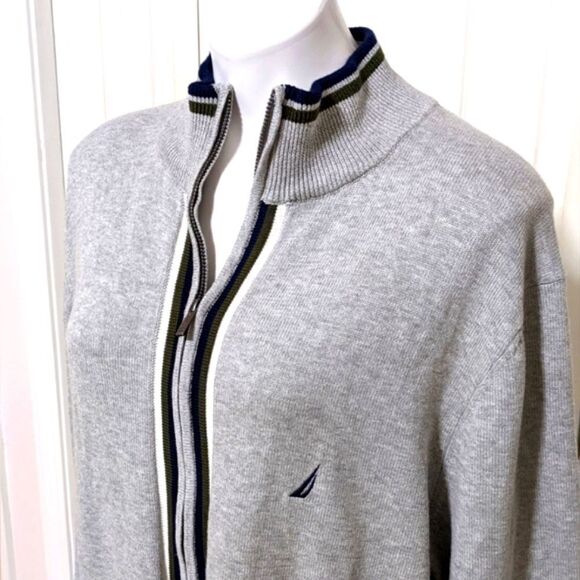 NWOT Nautica Men's Ash Grey 100% Cotton Zip-Up Long Sleeve Sweater - Picture 4 of 15